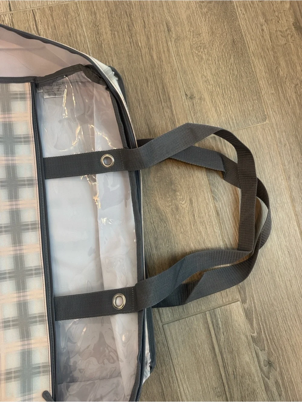 NEW in packaging- thirty-one Utility Storage Tote - Pale pink & Gray.